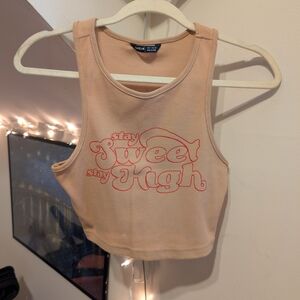 SHEIN Tan Crop Top with Red Graphic